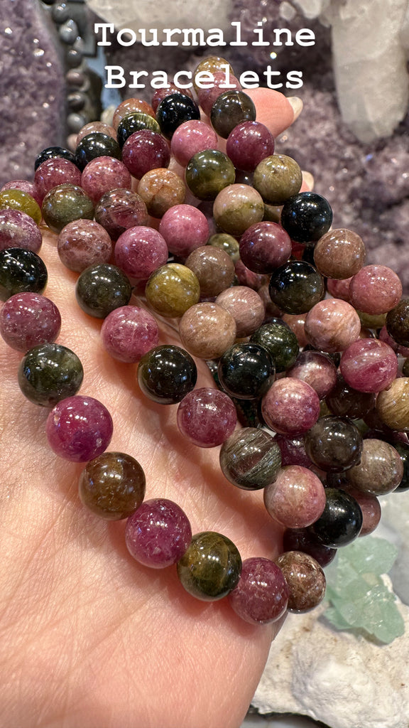 8mm Tourmaline multicolour gemstone round bracelet