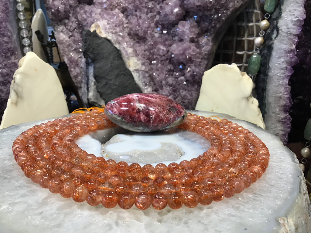 Exquisite 8mm orange sunstone round sparkle flash gemstone beads (3A+)