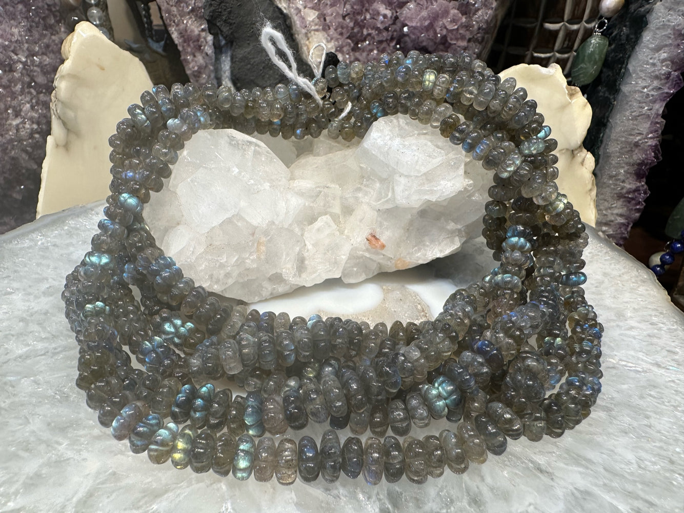 Beautiful Natural Blue Flash Labradorite Carved Melon Gemstone Beads