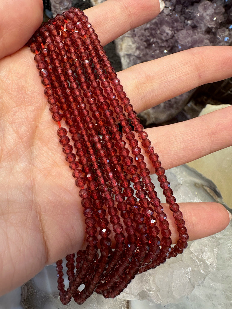 4mm Garnet Round Faceted Gemstone Beads