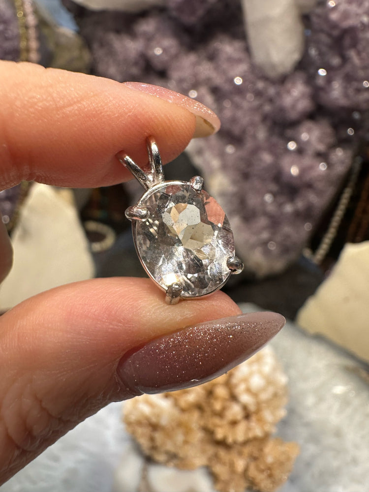 Rare Gem Cut Herkimer Diamond sterling silver pendant