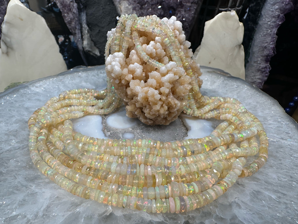 Stunning Ethiopian welo yellow opal  faceted rondelle gemstone beads (4-7mm)