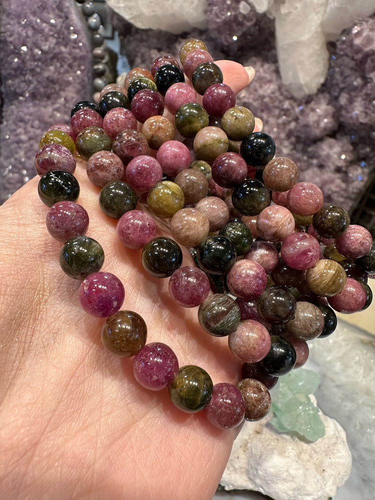 8mm Tourmaline multicolour gemstone round bracelet