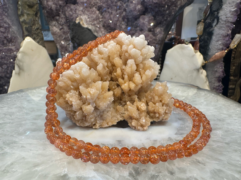 Exquisite 6mm Top orange sunstone round sparkle flash gemstone beads