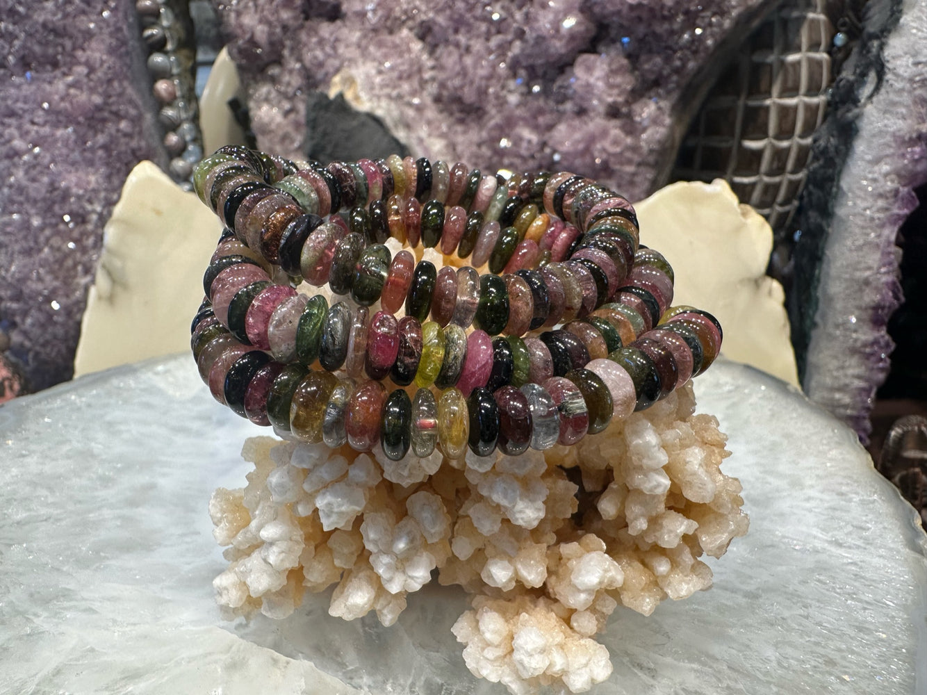 8mm Tourmaline multicolour gemstone rondelle bracelet