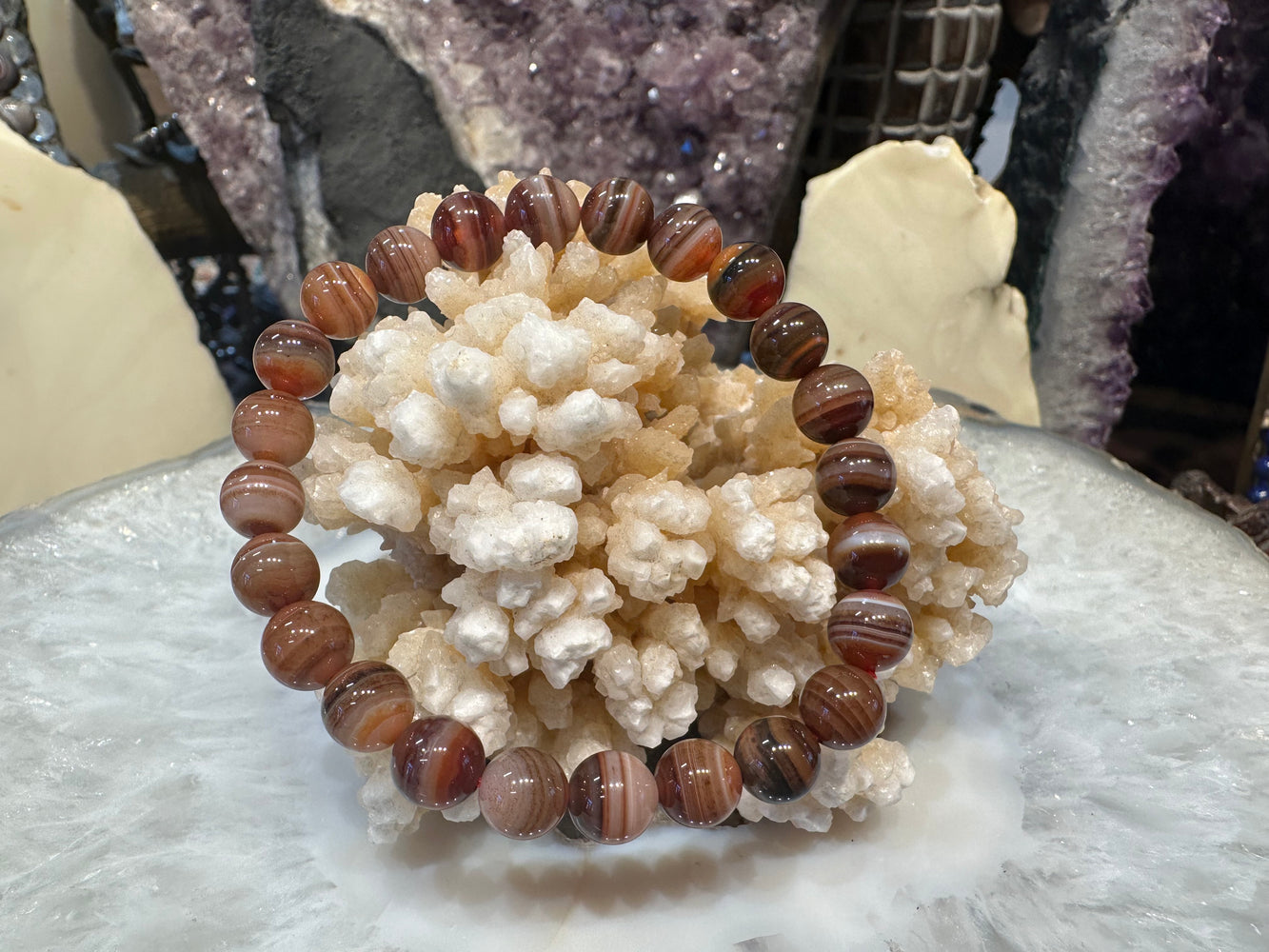 Rare Brown Orange Mixed agate gemstone bracelet - 8mm