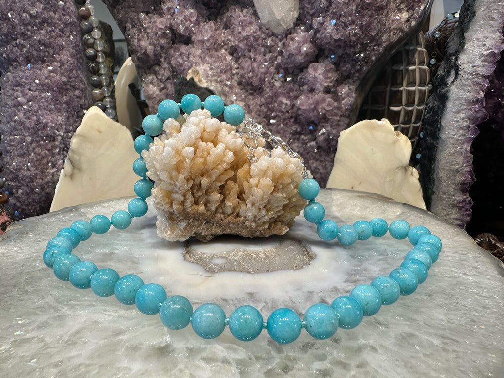 Peruvian Amazonite Round Knotted Gemstone Necklace 10mm