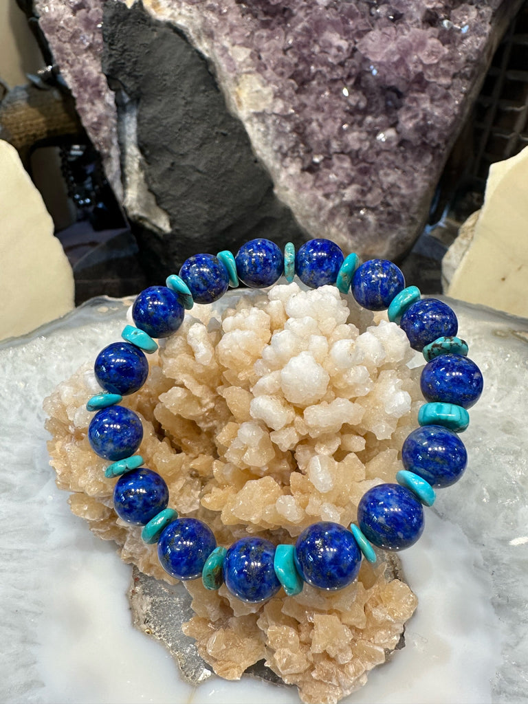 Natural Blue Lapis Lazuli and Turquoise Gemstone Bracelet