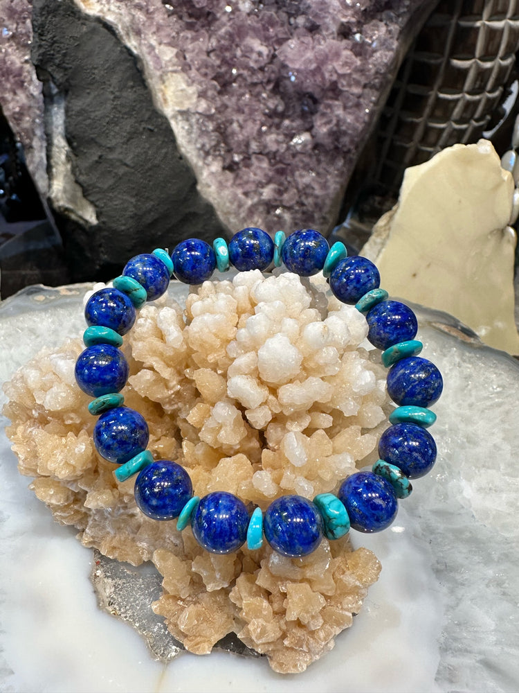 Natural Blue Lapis Lazuli and Turquoise Gemstone Bracelet