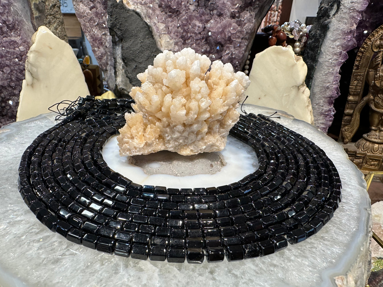 Black tourmaline 6mm cylinder cut gemstones