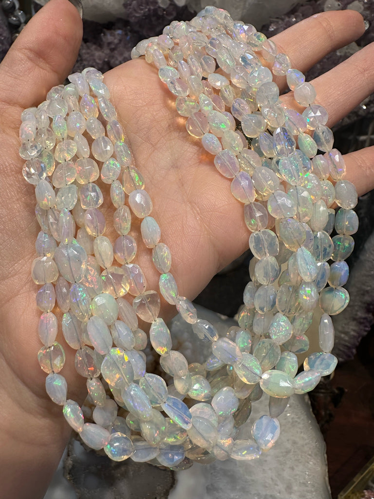 Stunning Ethiopian welo White Opal Faceted Nugget gemstone beads