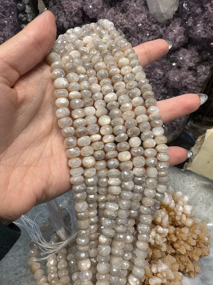 7mm Mystic Moonstone White Rondelle Gemstone Beads