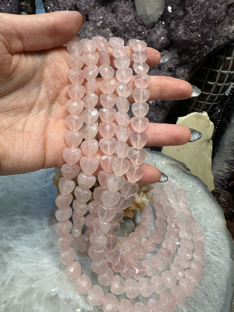 Rose quartz faceted hearts gemstones beads