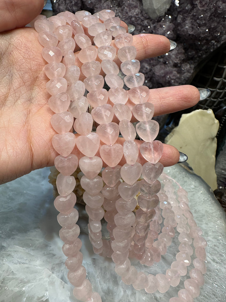 Rose quartz faceted hearts gemstones beads