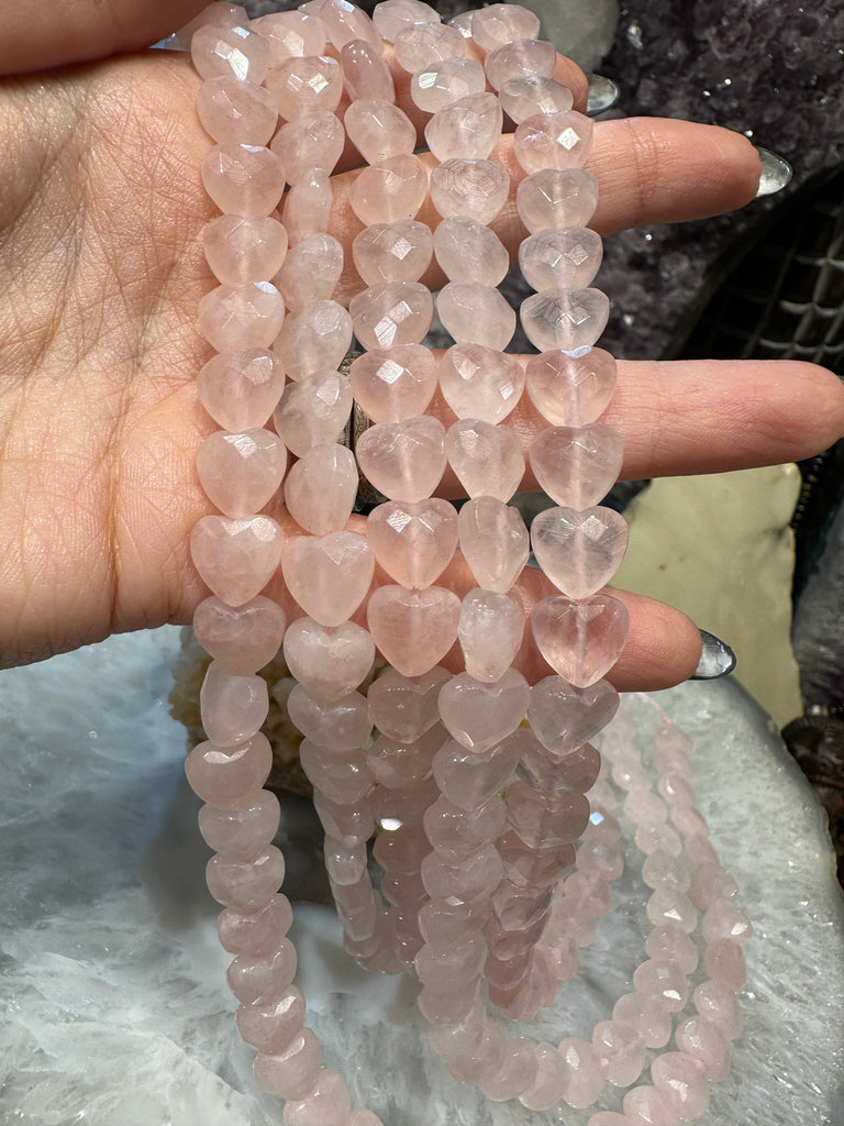 Rose quartz faceted hearts gemstones beads