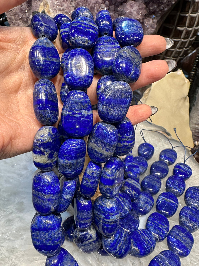 Deep blue lapis lazuli tumble gemstones beads - natural color