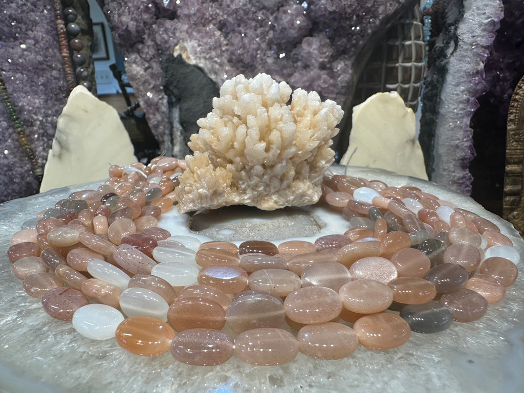 Stunning Natural Moonstone mixed colour oval gemstone beads