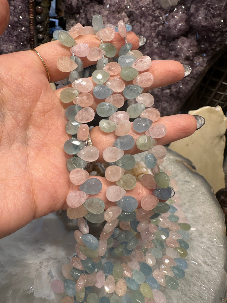 Stunning Mixed Aquamarine Morganite Beryl 10mm teardrop faceted gemstones beads