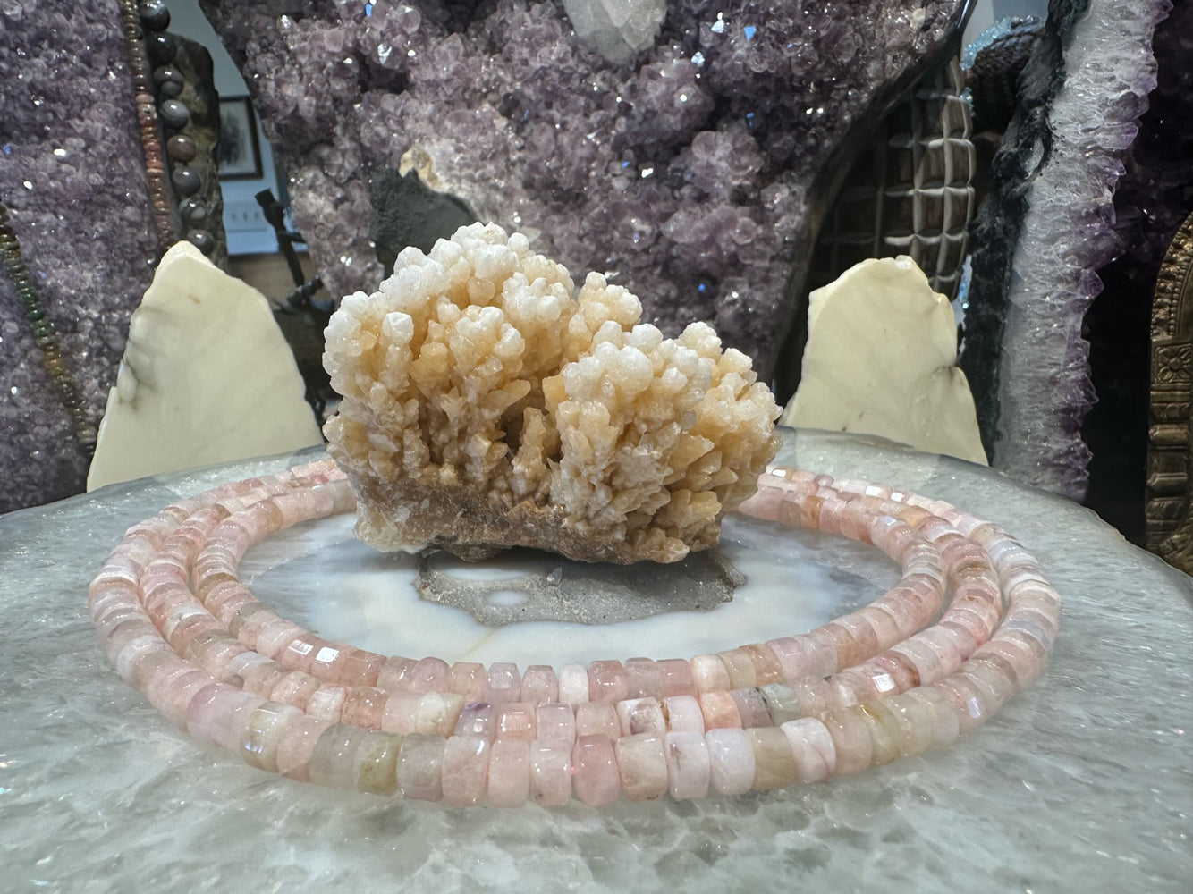 Faceted Pink Morganite step cut 7mm gemstone beads