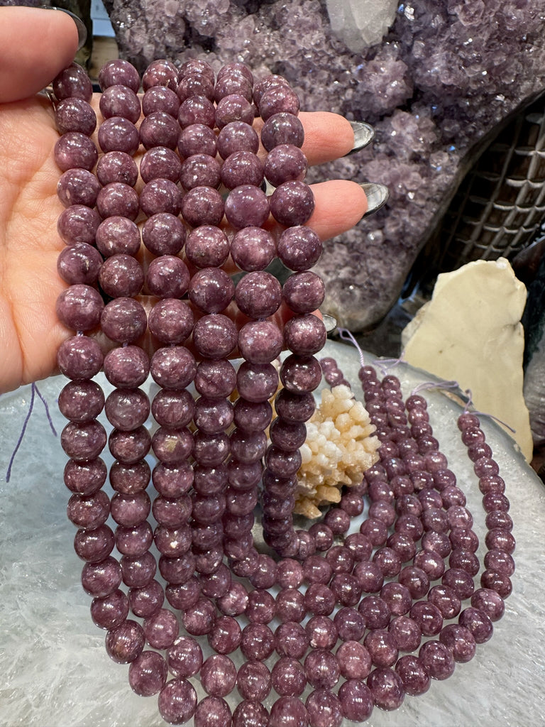 10mm Natural Purple Lepidolite Gemstone Beads