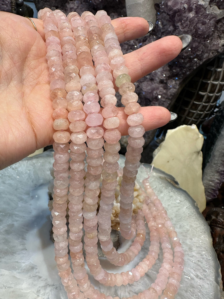 Natural Pink Morganite 8mm faceted rondelle gemstone beads