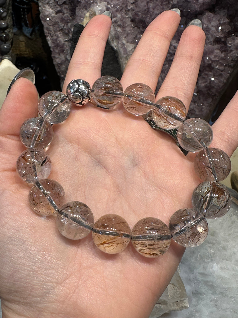 Copper rutile quartz 15mm gemstone bracelet