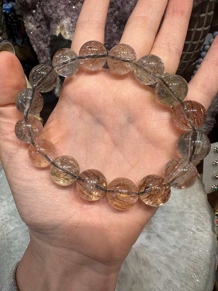 Gorgeous copper & black rutile quartz 14.5-15mm gemstone bracelet