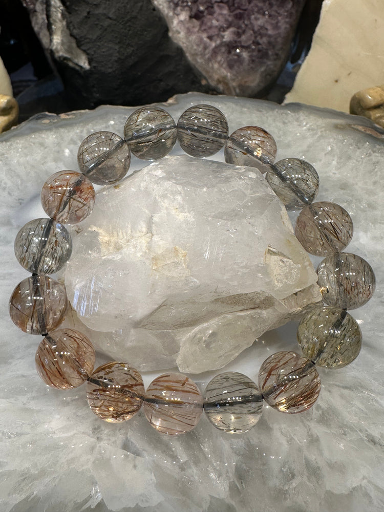 Gorgeous copper & black rutile quartz 14.5-15mm gemstone bracelet