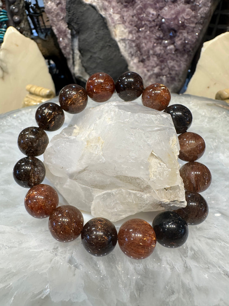 Deep golden Copper rutile quartz 14mm gemstone bracelet