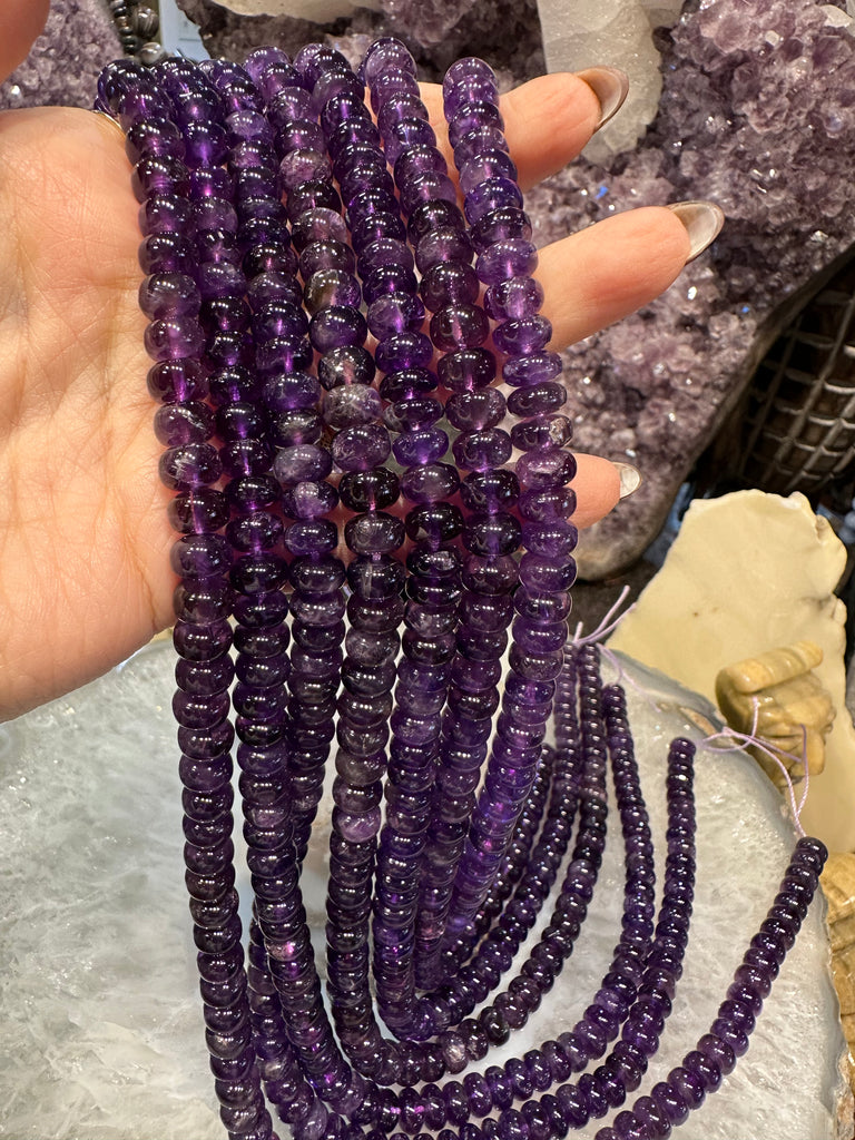 Deep Amethyst 8mm smooth rondelle gemstone beads