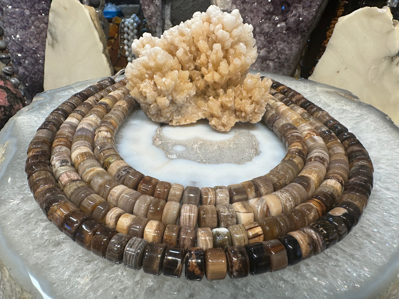 Wood fossil cut cylinder 10mm gemstones beads