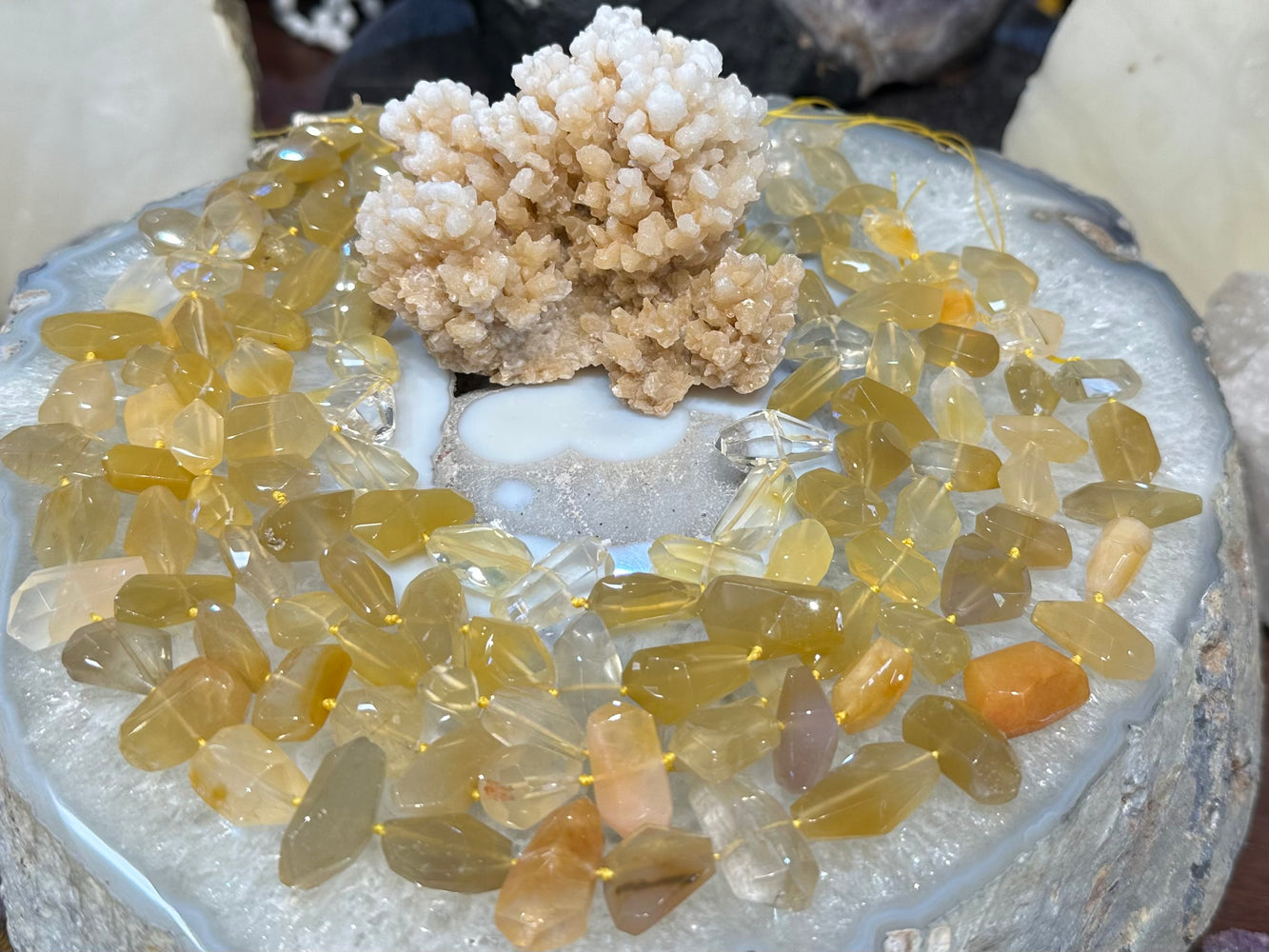 Yellow hematoid quartz 2 way cut gemstones beads