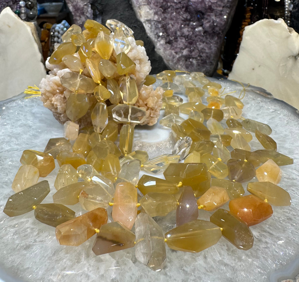 Yellow hematoid quartz 2 way cut gemstones beads