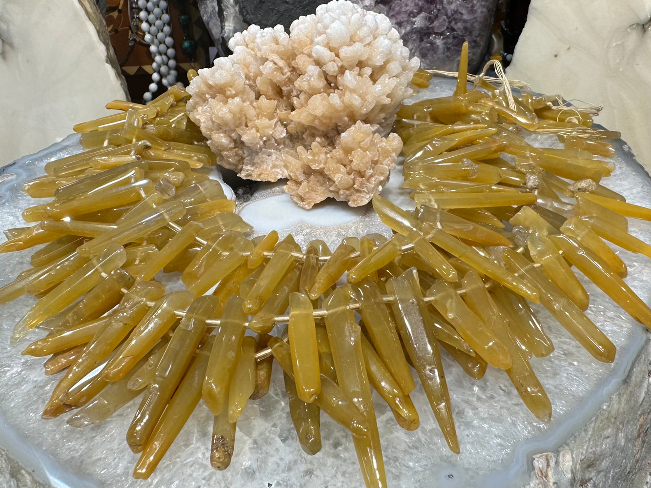 Yellow hematoid quartz pendant gemstone strands