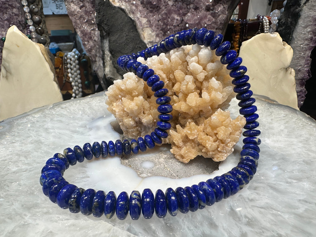 Lapis lazuli deep 8-12mm graduated rondelle gemstone beads