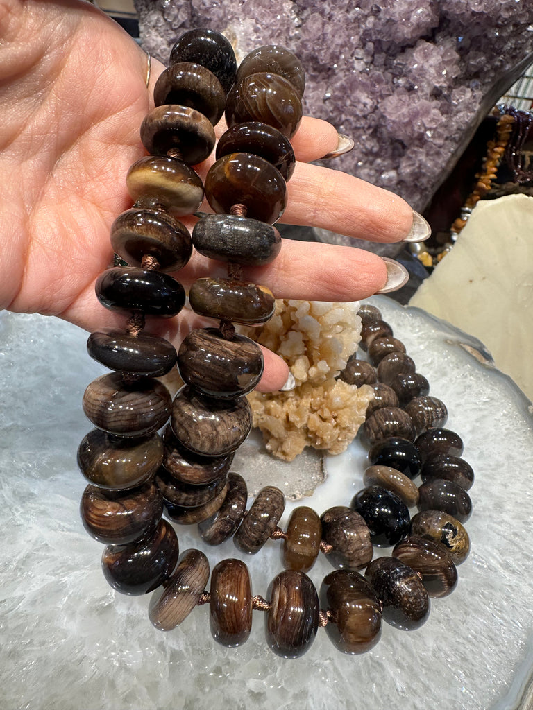 Wood fossil large 19mm smooth rondelle gemstones beads