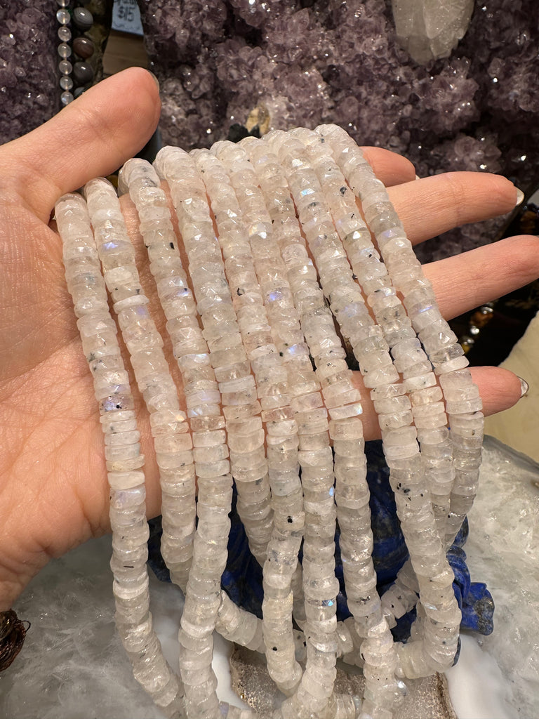 Blue flash moonstone faceted heishi 8mm rondelle gemstone beads