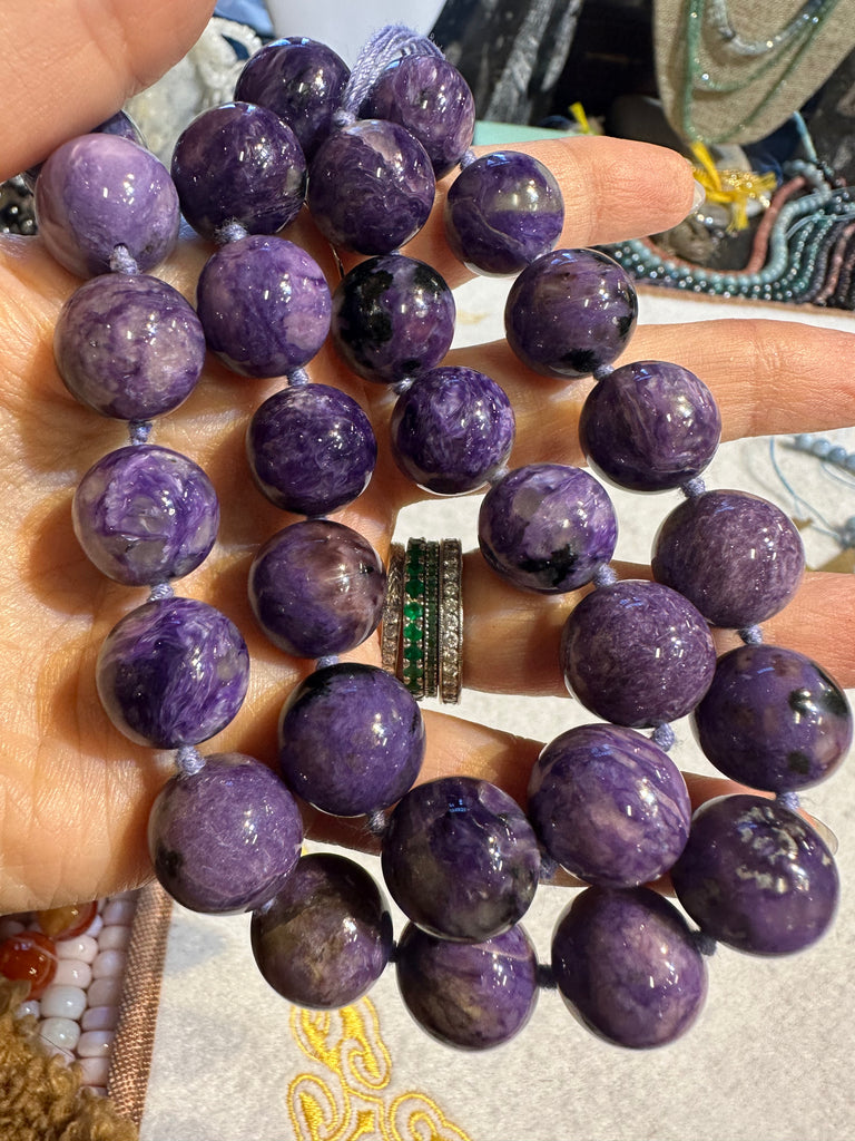 Stunning Charoite large 15mm gemstone beads