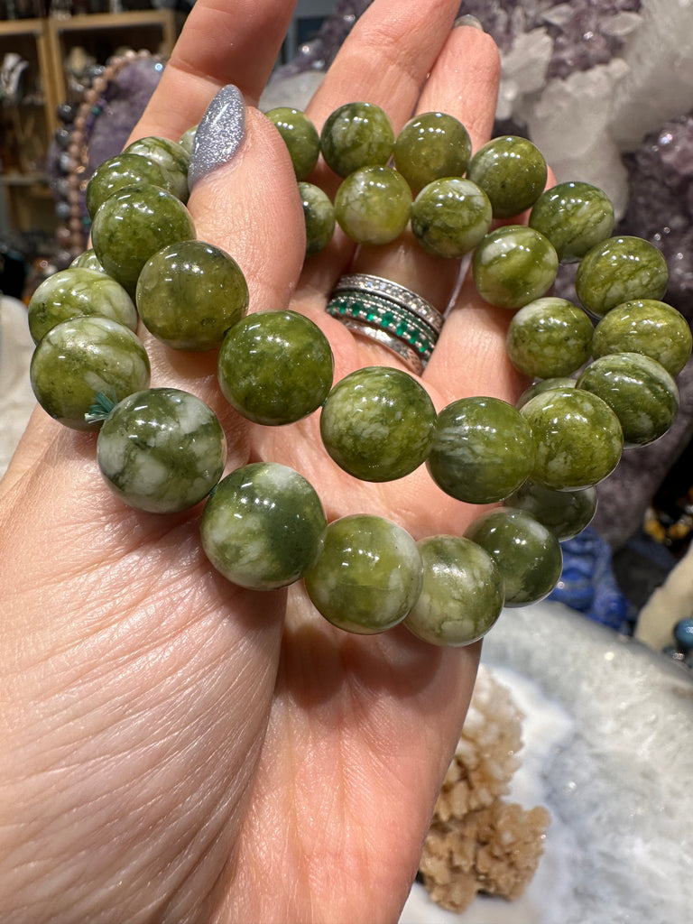 Green Serpentine 12mm gemstone bracelet