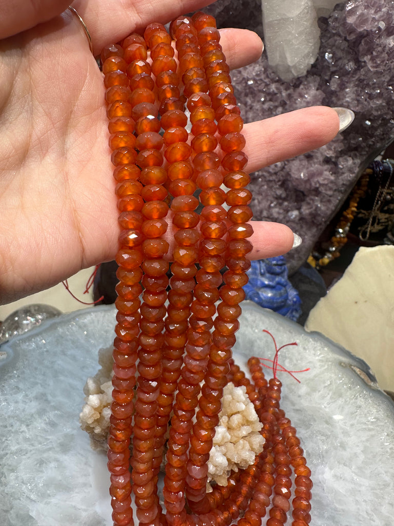 Deep Orange carnelian faceted rondelle 8mm gemstone beads