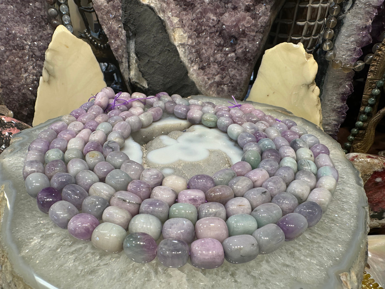 Rare Purple Chatoyant Kunzite Barrel Gemstone Beads