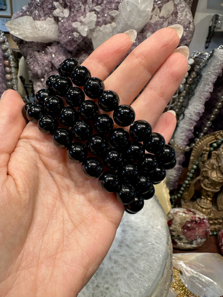 10mm Black Tourmaline Round Gemstone Bracelet