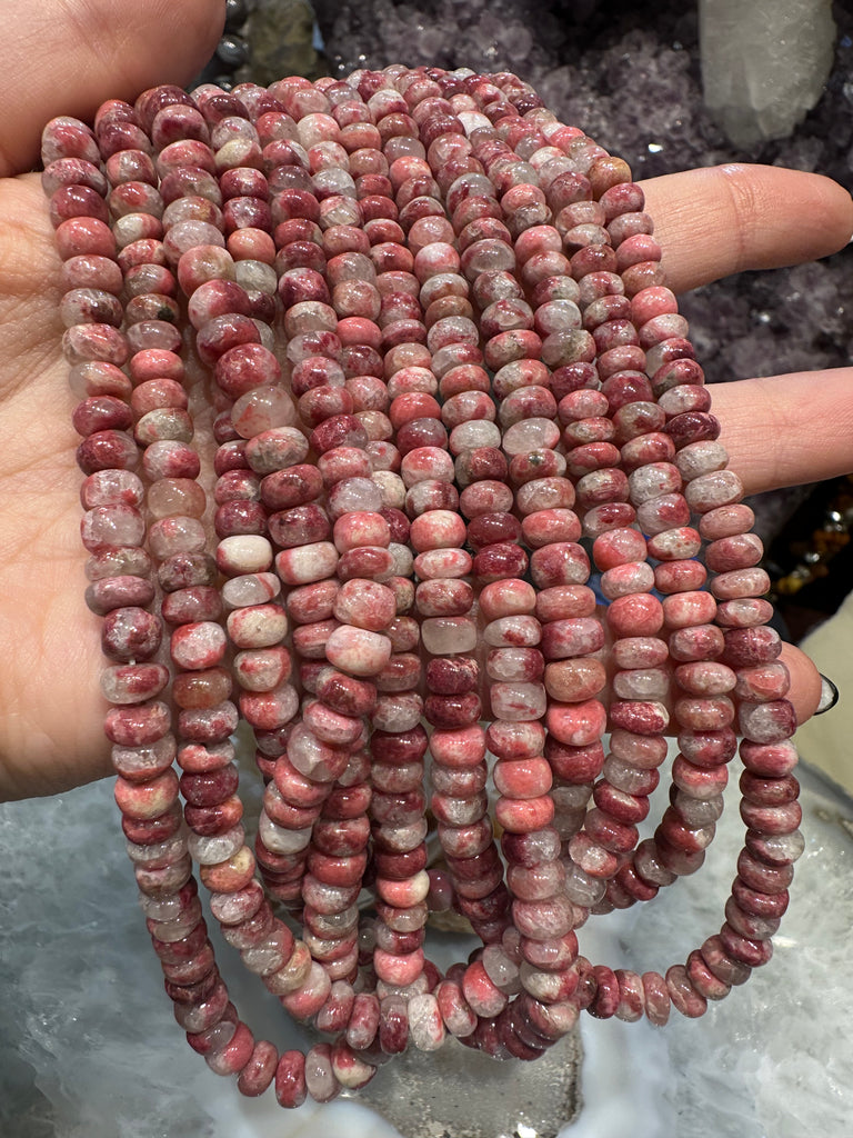 Thulite 6mm smooth rondelle gemstones beads