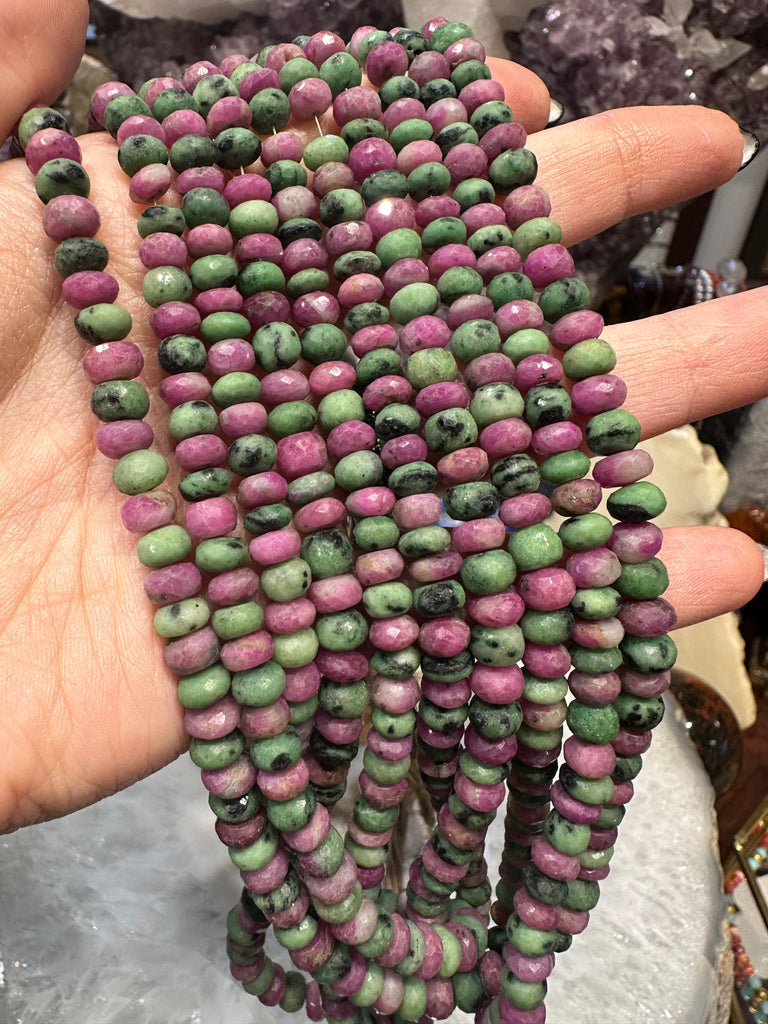 Ruby zoisite 6mm faceted rondelle gemstone beads