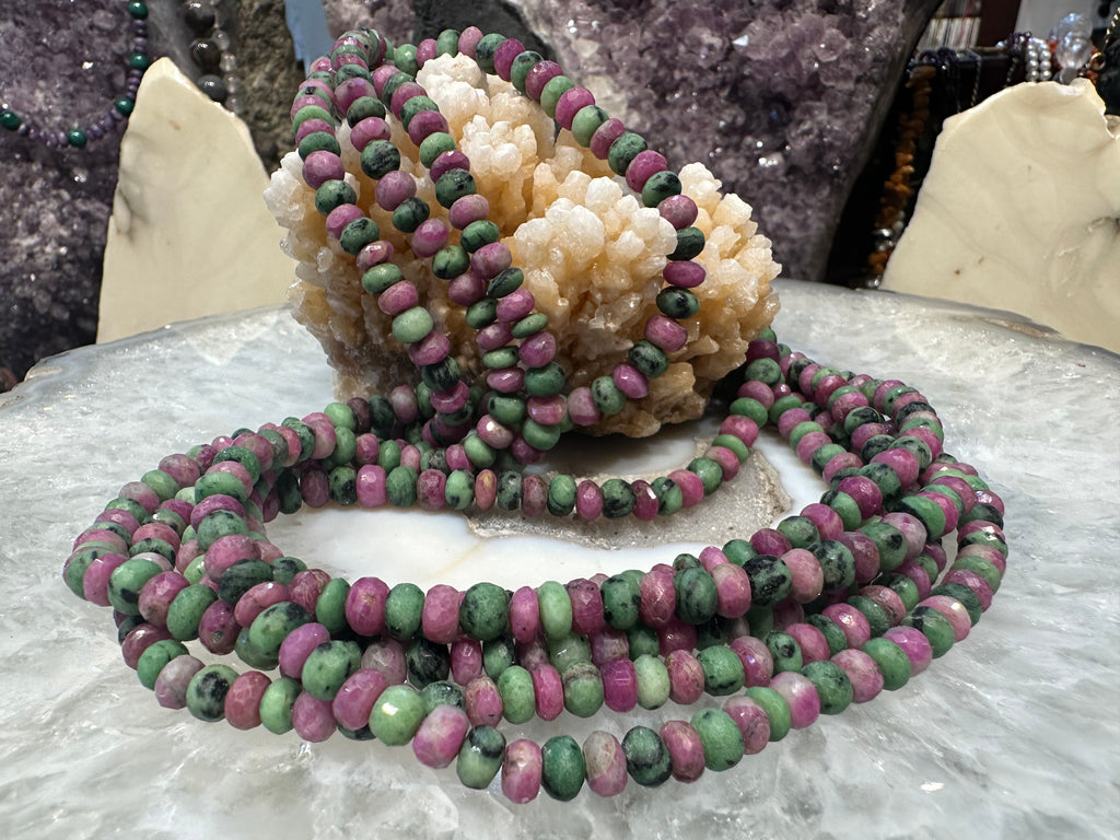 Ruby zoisite 6mm faceted rondelle gemstone beads