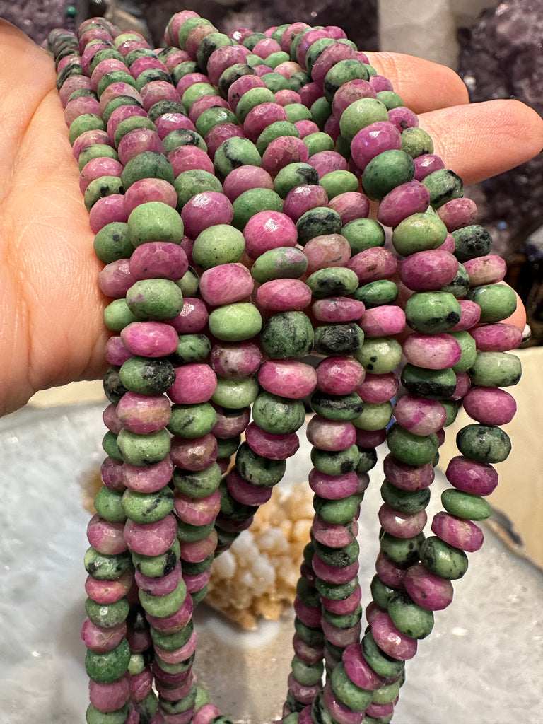 Ruby zoisite 6mm faceted rondelle gemstone beads