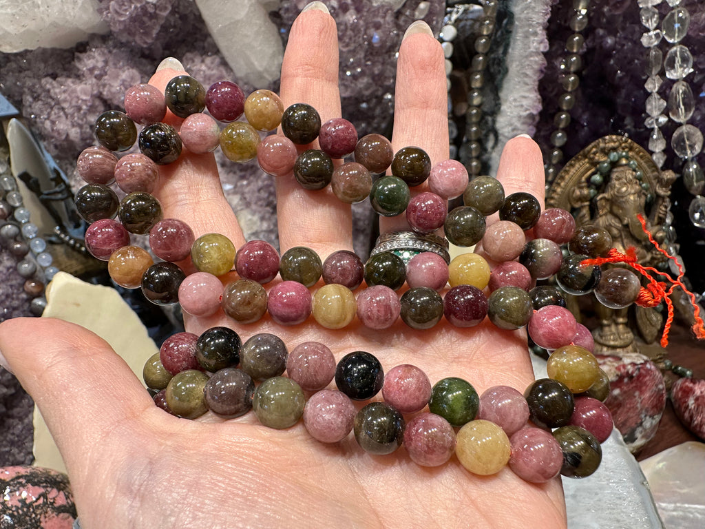 9mm Multicolor Tourmaline Round Gemstone Beads