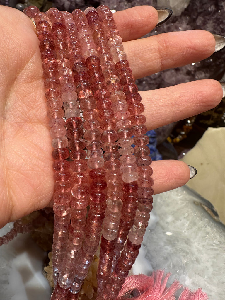 Strawberry quartz 5.5-6mm smooth rondelle gemstone beads