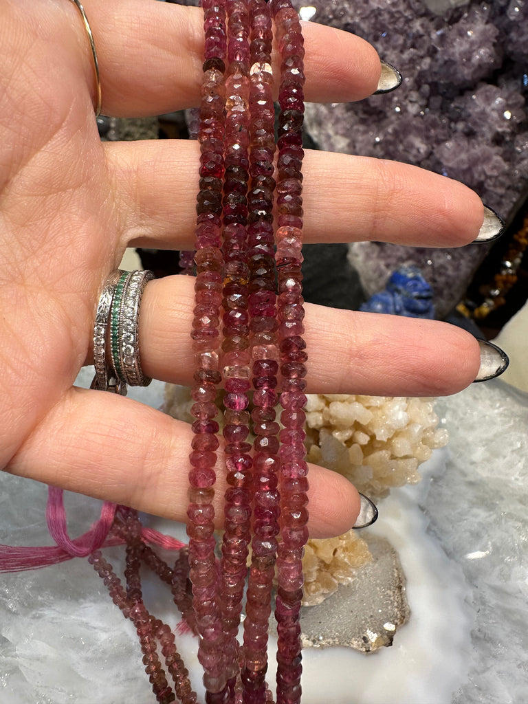 Pink tourmaline 3-4mm faceted rondelle gemstone beads