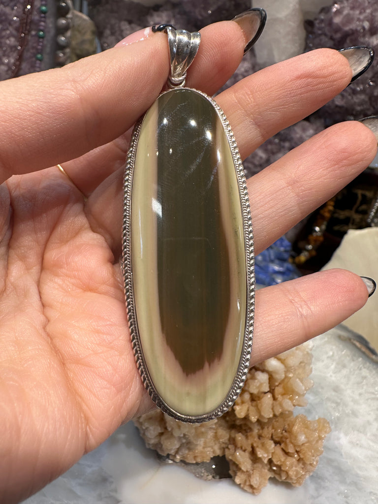 Large Imperial jasper oval Nepal sterling  gemstone pendant